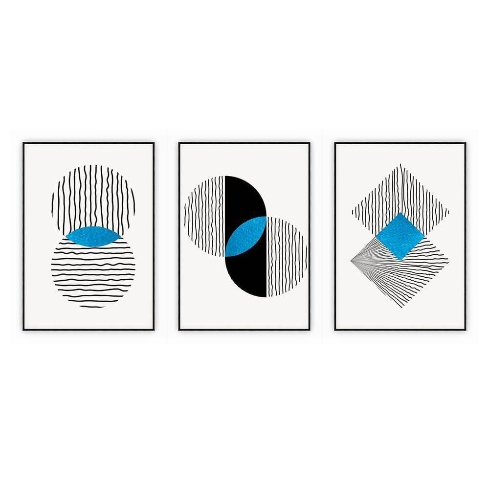 Kit Com 3 Quadros Decorativos Abstratos Com Moldura Para Sala Quarto Escritório 67x922 Abstrato 004