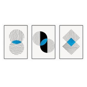 Kit Com 3 Quadros Decorativos Abstratos Com Moldura Para Sala Quarto Escritório 67x922 Abstrato 004