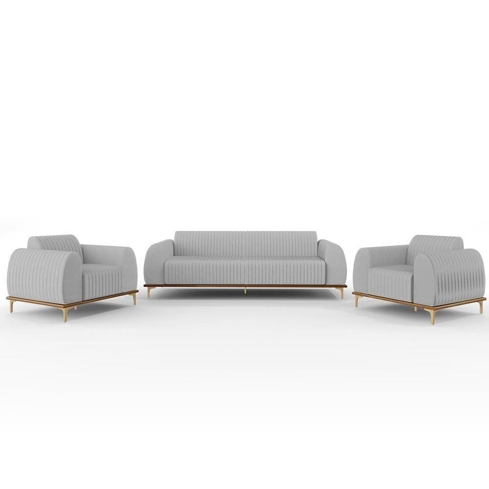 Kit Sofá 3 Lugares 180Cm Com 2 Poltronas Molino Cinza D-315
