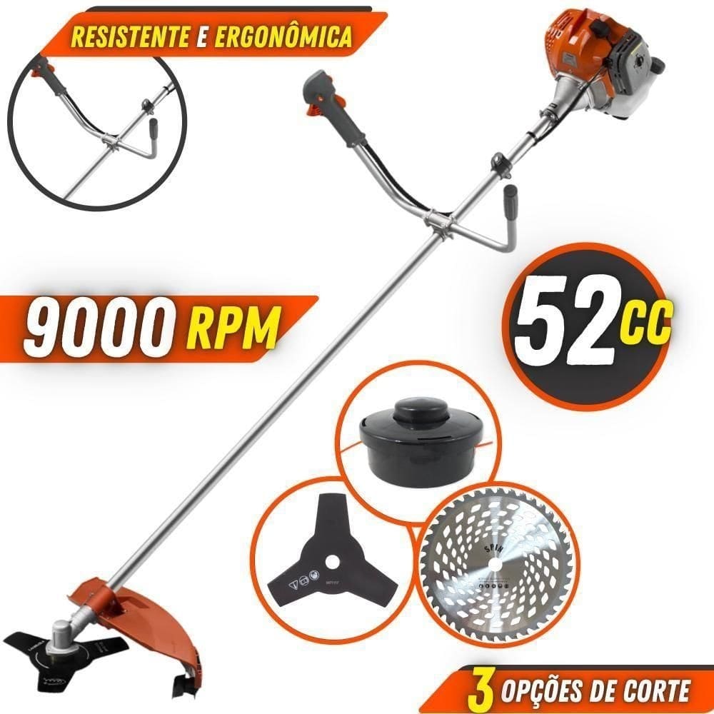 Roçadeira 52cc Tekna Rl520 Faca 3 Pontas + Disco 40 Dentes