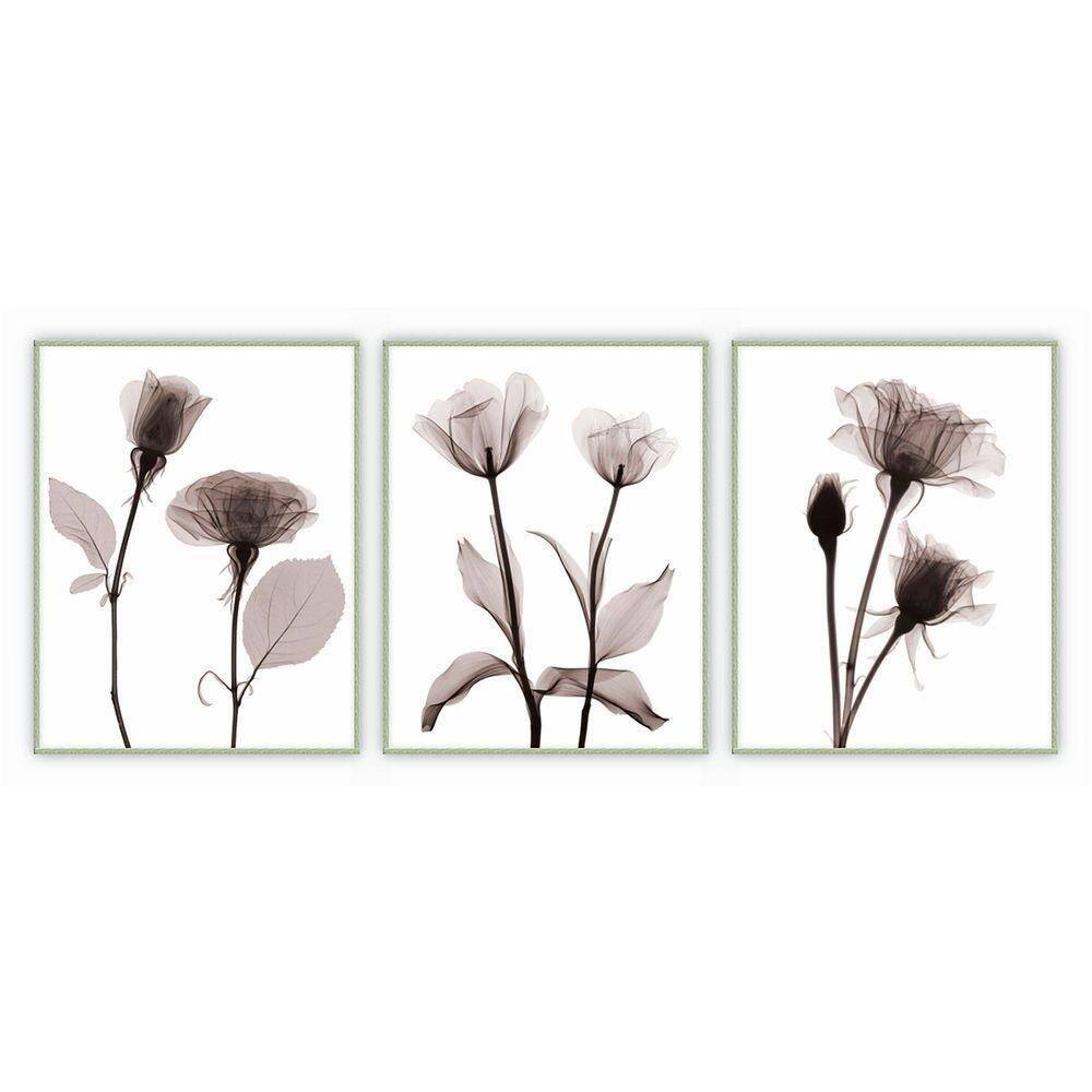 Kit Com 3 Quadros Decorativos Florais Com Moldura Para Sala Quarto Escritório 52x67 Floral 008