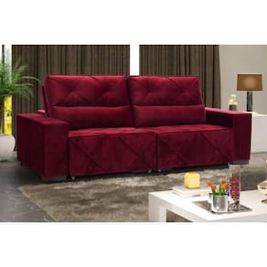 Sofá Retrátil E Reclinável 230 Cm Diane Veludo Vermelho