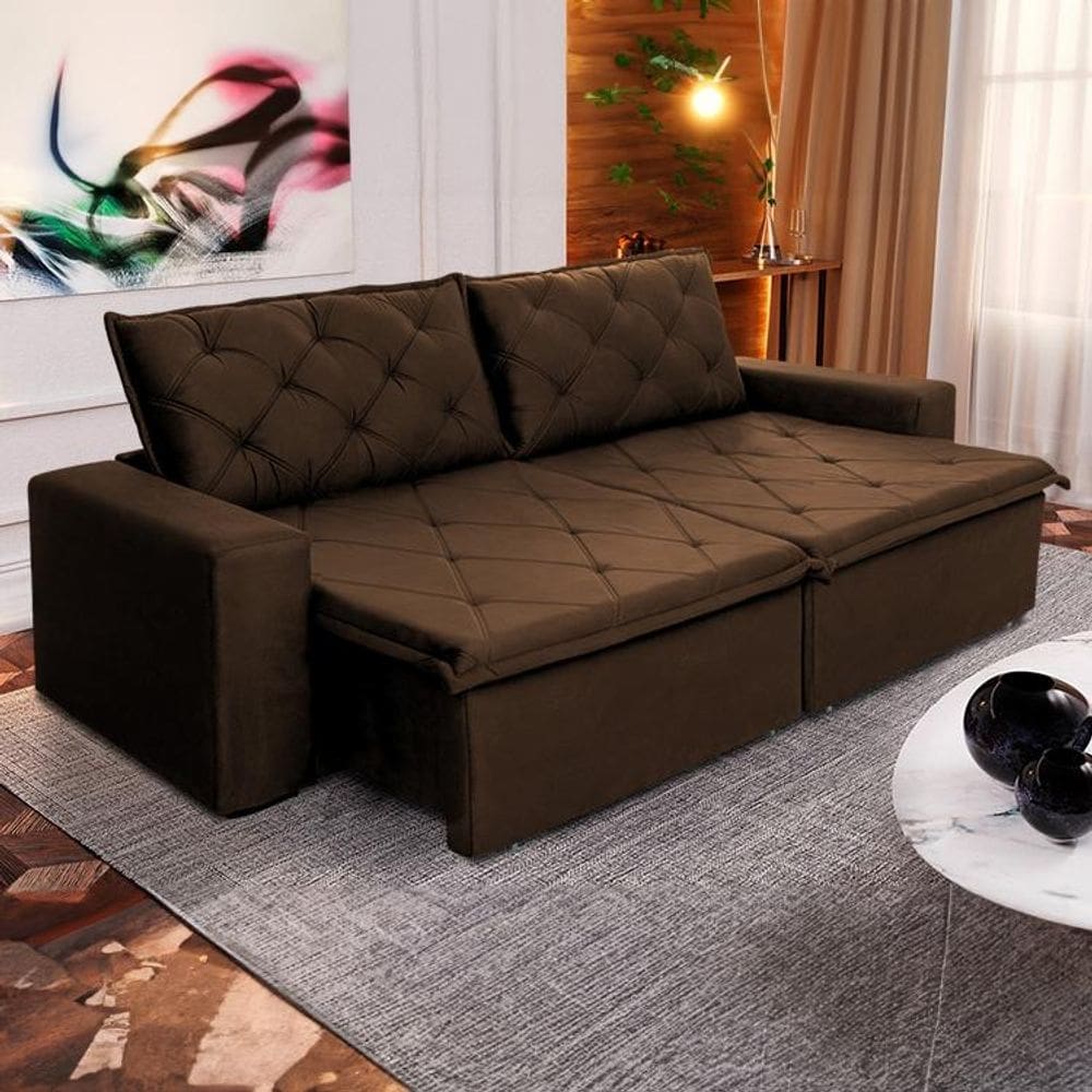 Sofá Cama Bangkok Sem Caixa 2,30m Retrátil e Reclinável Com Molas Velut Marrom - King House