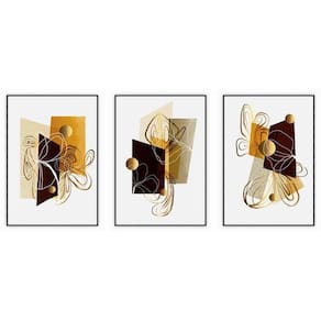 Kit Com 3 Quadros Decorativos Abstratos Com Moldura Para Sala Quarto Escritório 72x1022 Abstrato 001