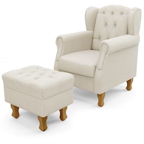 Poltrona Com Puff Paris Luis Xv L02 Linho Champagne
