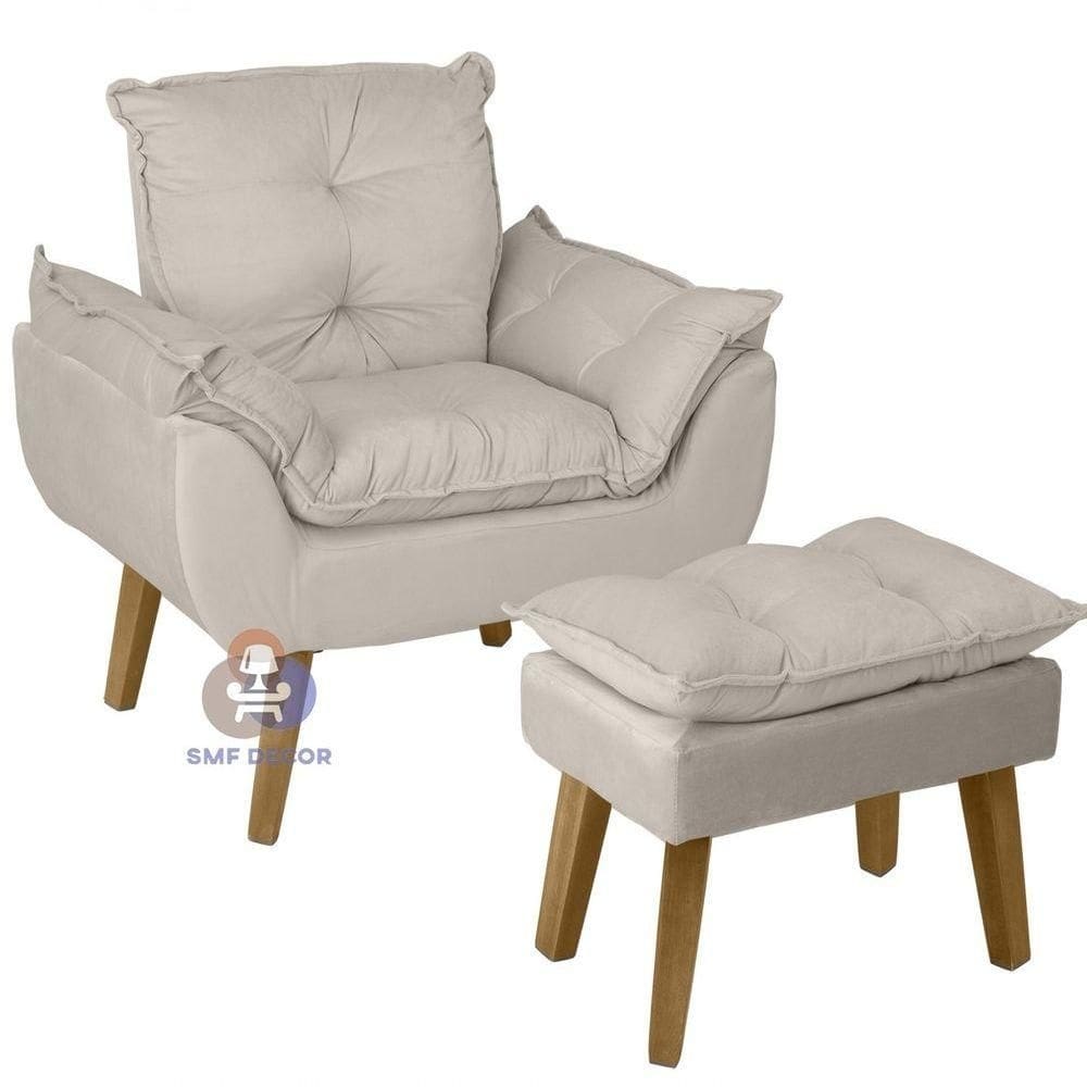 Poltrona Opala E Puff Bege Su Decor