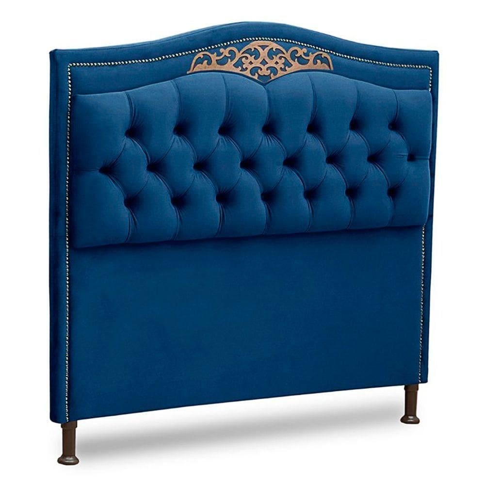 Cabeceira Estofada Box Casal King Size 195cm Azul Marinho