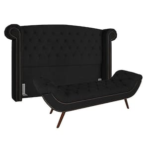 Cabeceira Cama Box Casal King 195cm Provença Com Calçadeira Vêneto P02 Veludo Preto - Mpozenato