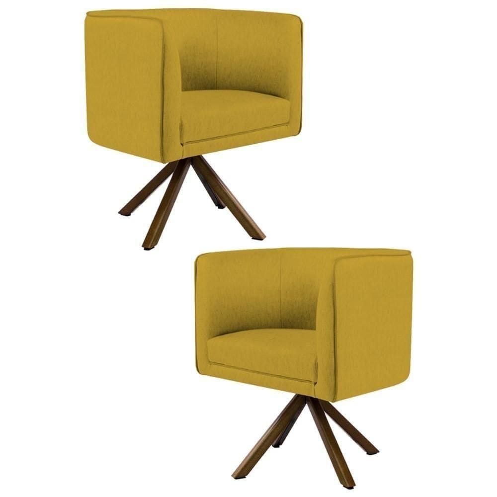 Kit 2 Poltronas Base Giromad Madeira Betina B-279 Veludo Mostarda - Domi
