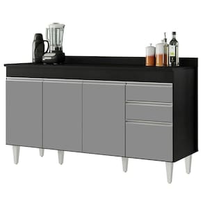 Balcão Gabinete Com Tampo 150cm Marrocos Preto/cinza