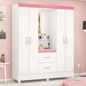Guarda Roupa 4p Essen Branco/rosa/branco