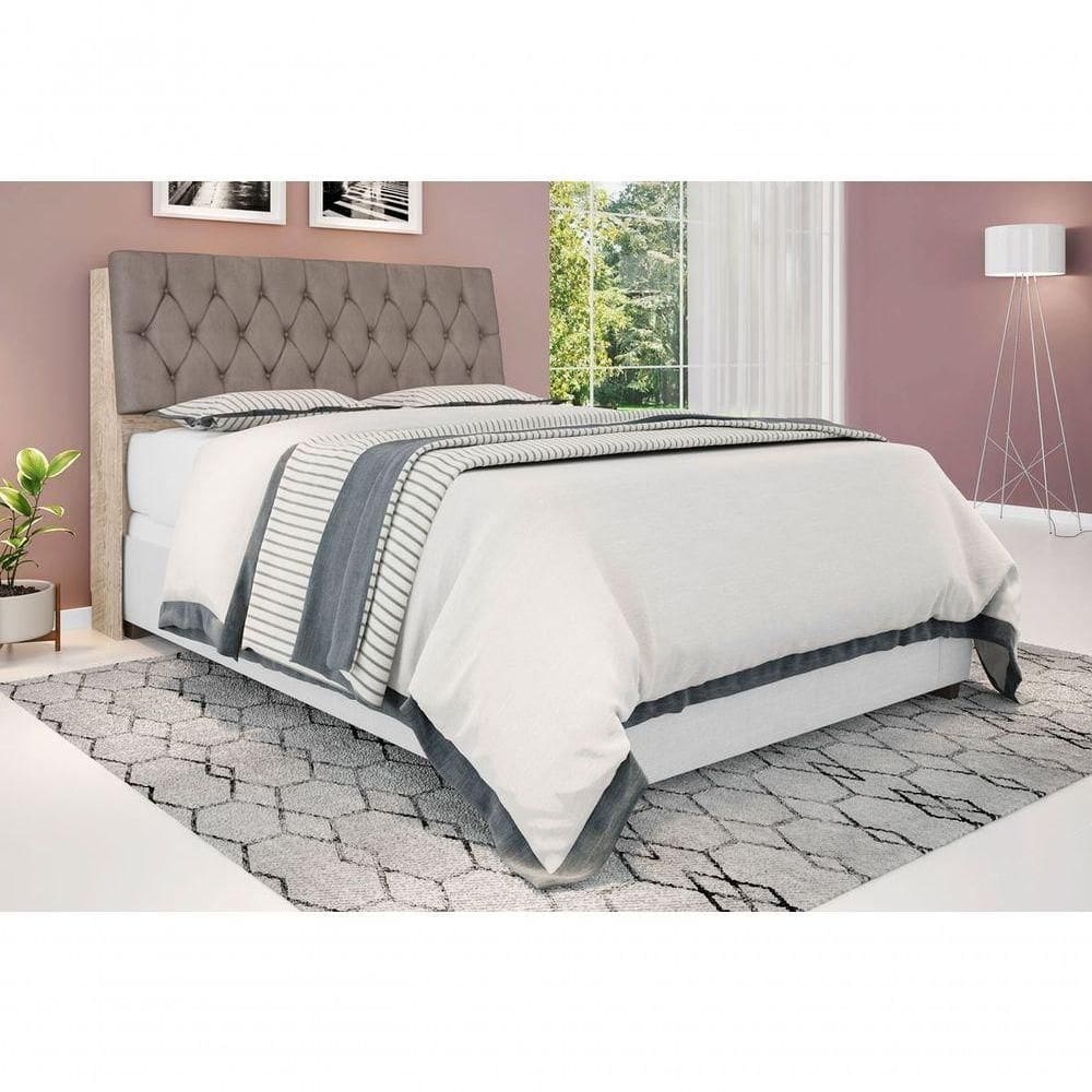 Cabeceira Box Casal Isis Amarula Com Capitonê Bege Escuro