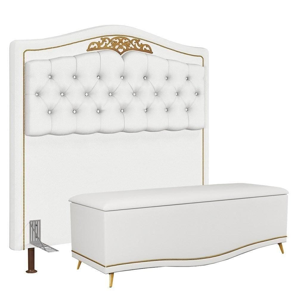 Cabeceira Casal King 195Cm Com Calçadeira Baú J02 Branco
