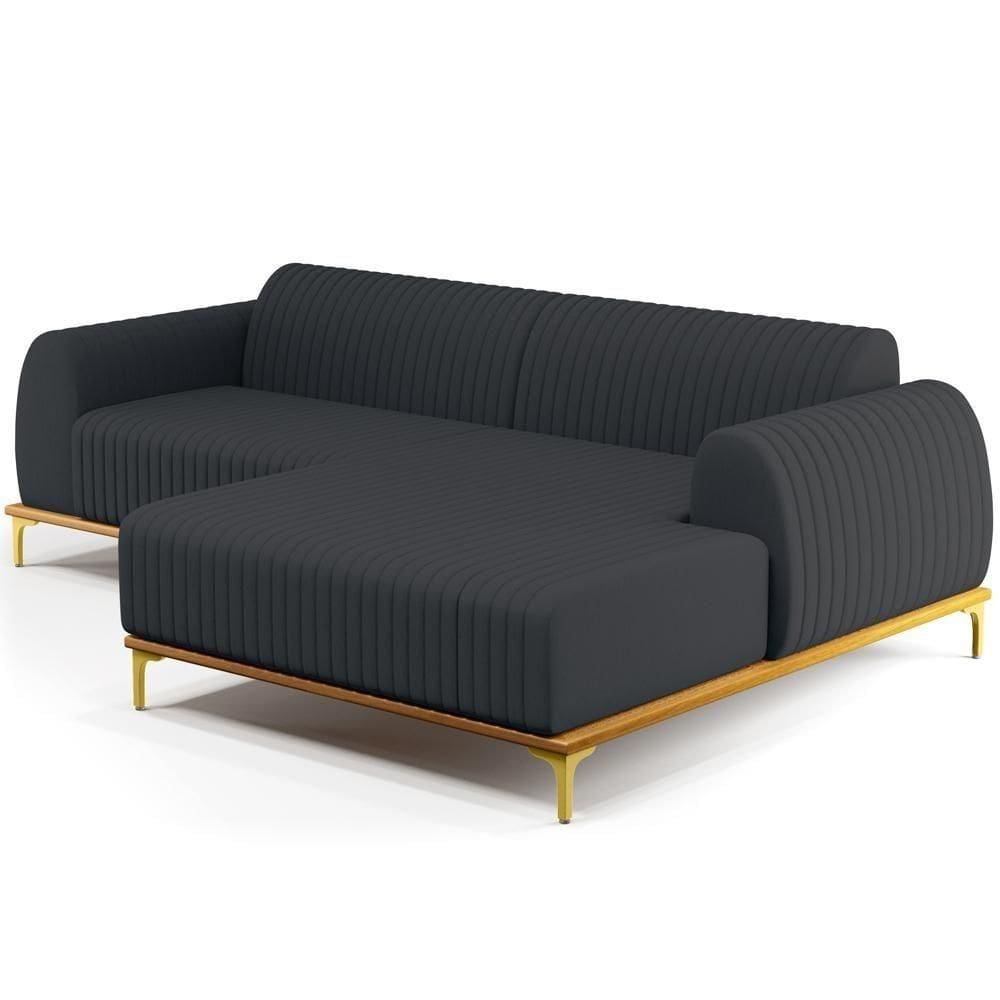Sofá 3 Lugares Com Chaise Direito 245cm Chumbo
