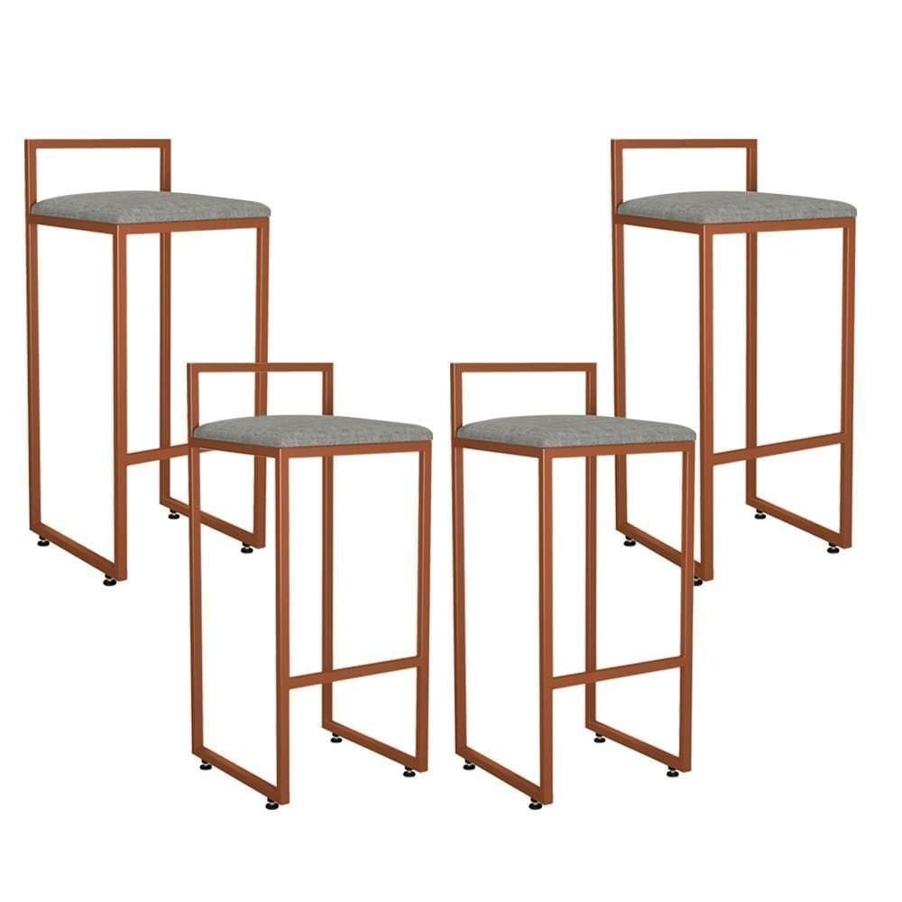 Kit 04 Banquetas Alta Hanna Bronze Linho Cinza Escuro