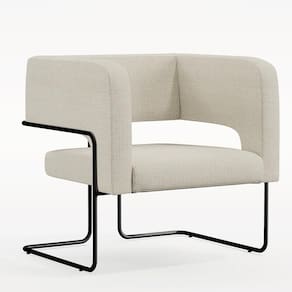 Poltrona Base De Aço Preto Linho Champagne A-49