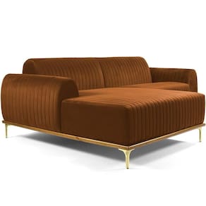 Sofá 5 Lugares Com Chaise Molino 300cm Veludo Telha C-262