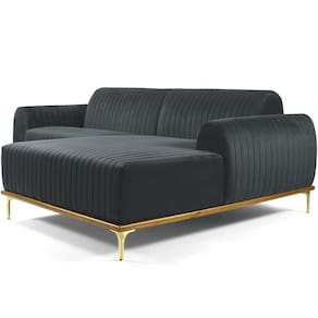 Sofá 5 Lugares Com Chaise Molino 320 Cm Veludo Cinza C-317