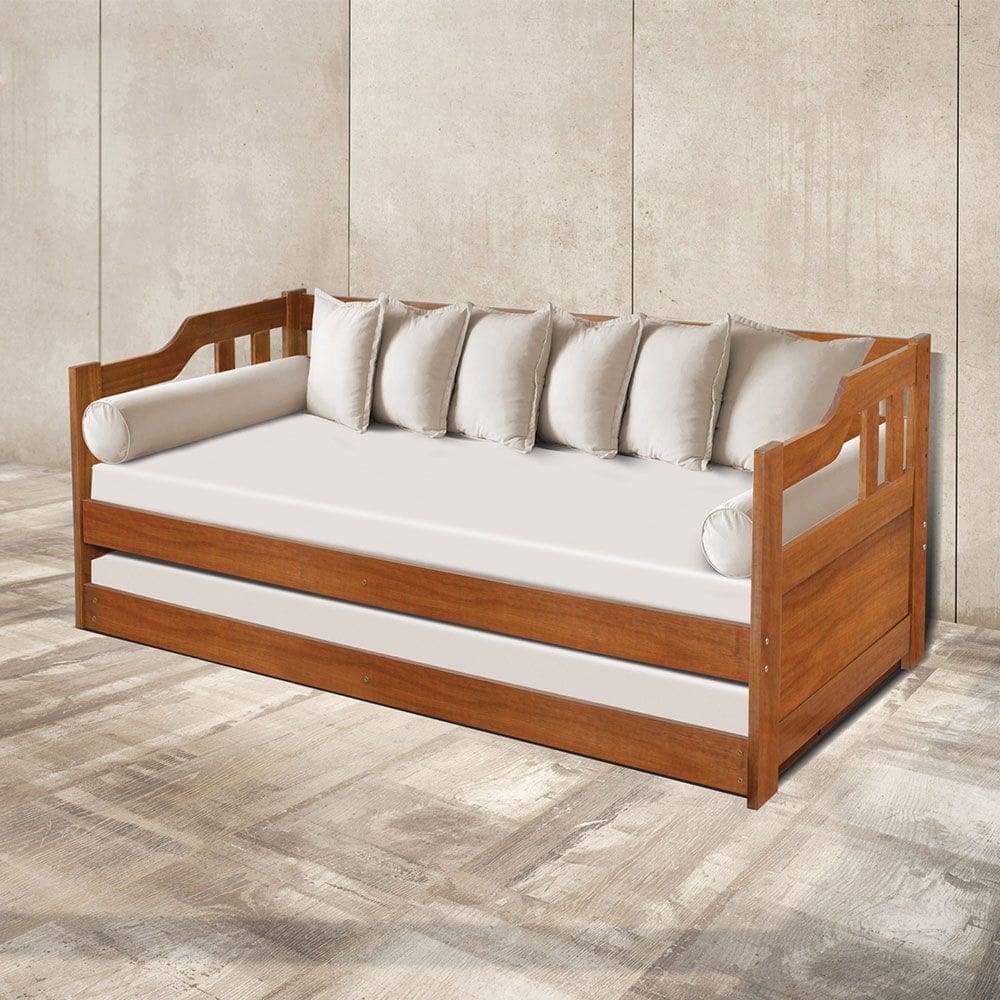 Sofá Cama Madeira Maciça Rústico Solteiro - Castanho