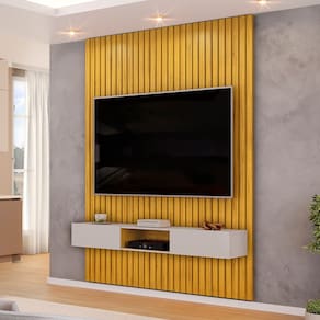 Painel para TV até 65 Polegadas com Bancada Suspensa 02 Portas Trento 1.8 Cedro Ripado Bali DJ Móveis