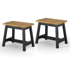 Duas Banquetas de Madeira Maciça com Travessa Preto