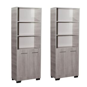 Kit 2 Estante Para Livros Onix Natural Prateleira Com Porta