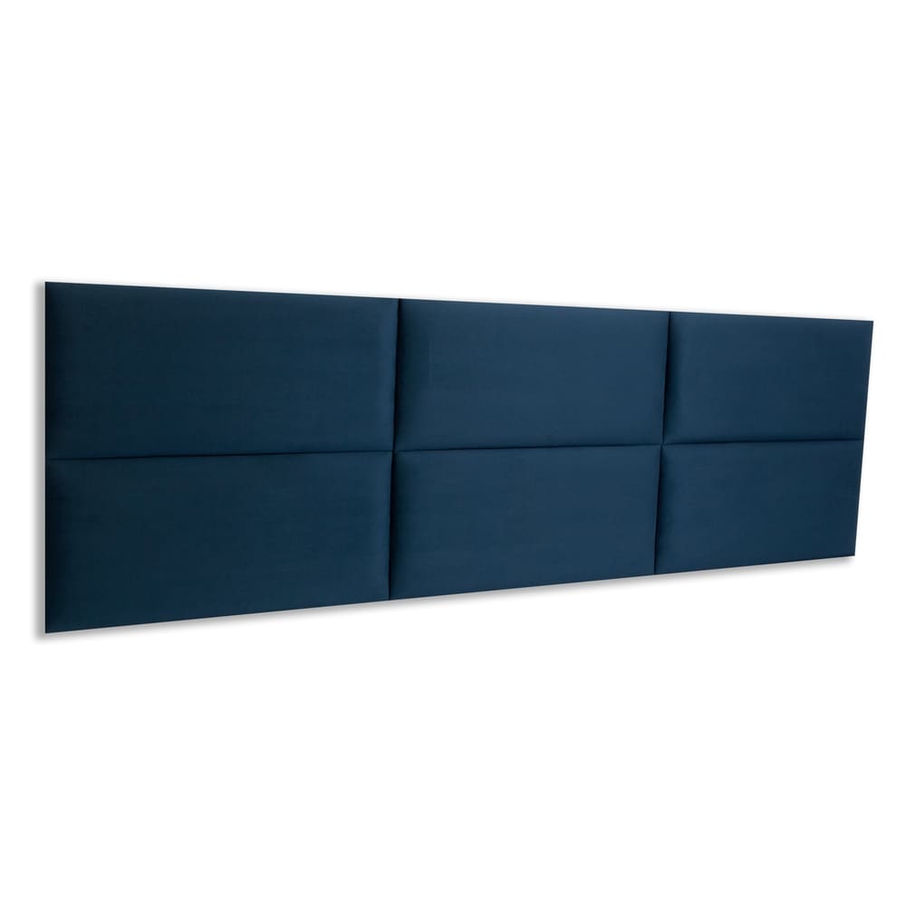 Cabeceira King Estofada Kit 6 Placas Retangular - Veludo Azul Marinho