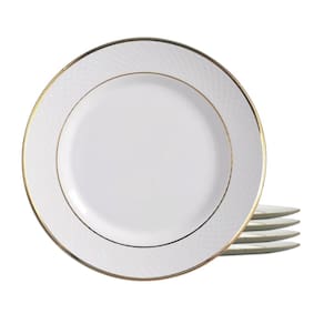 Jogo 6 Pratos Fundo Cerâmica 25Cm Borda Dourada Filete Ouro