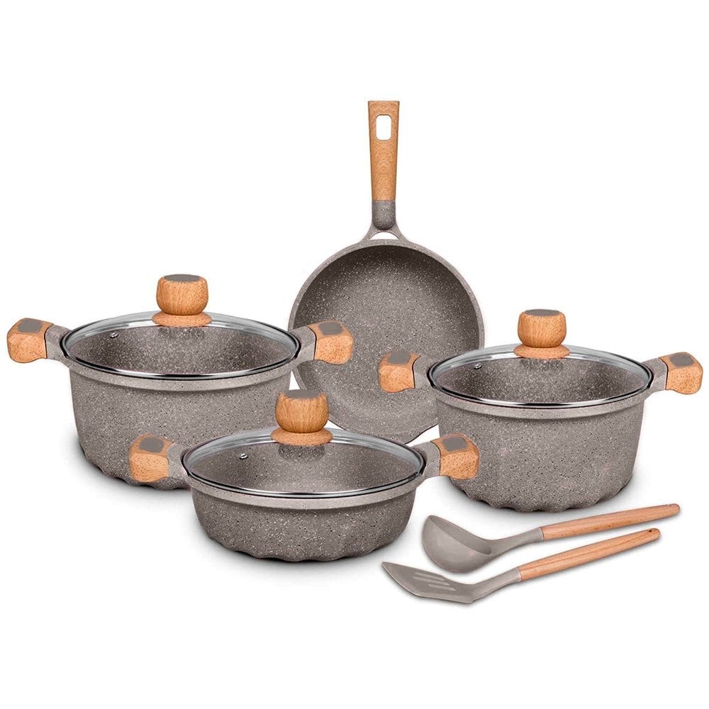 Jogo De Panelas Indução Antiaderente Granito Stone