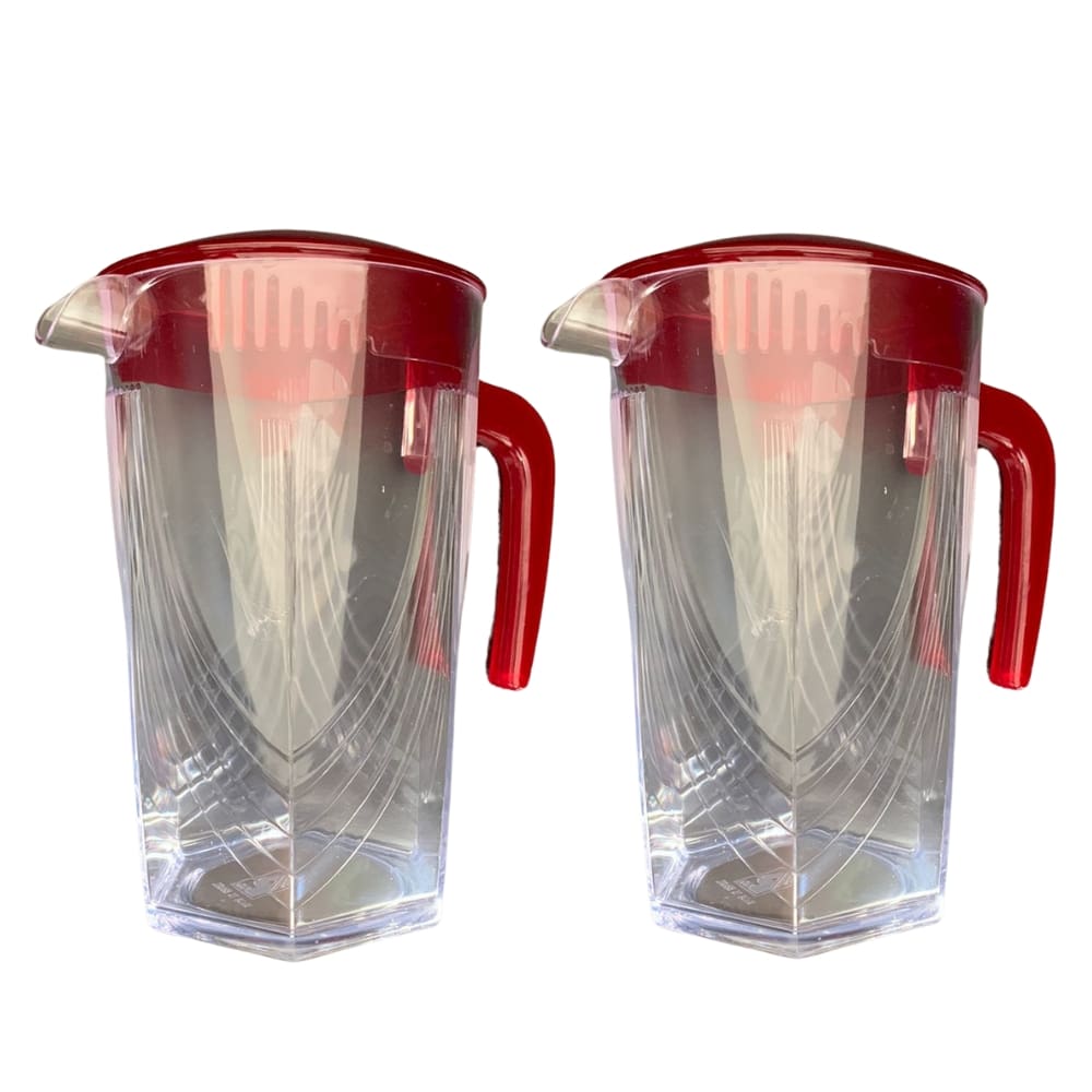 Kit 2 Jarra De Acrilico Transparente 2L Vermelho