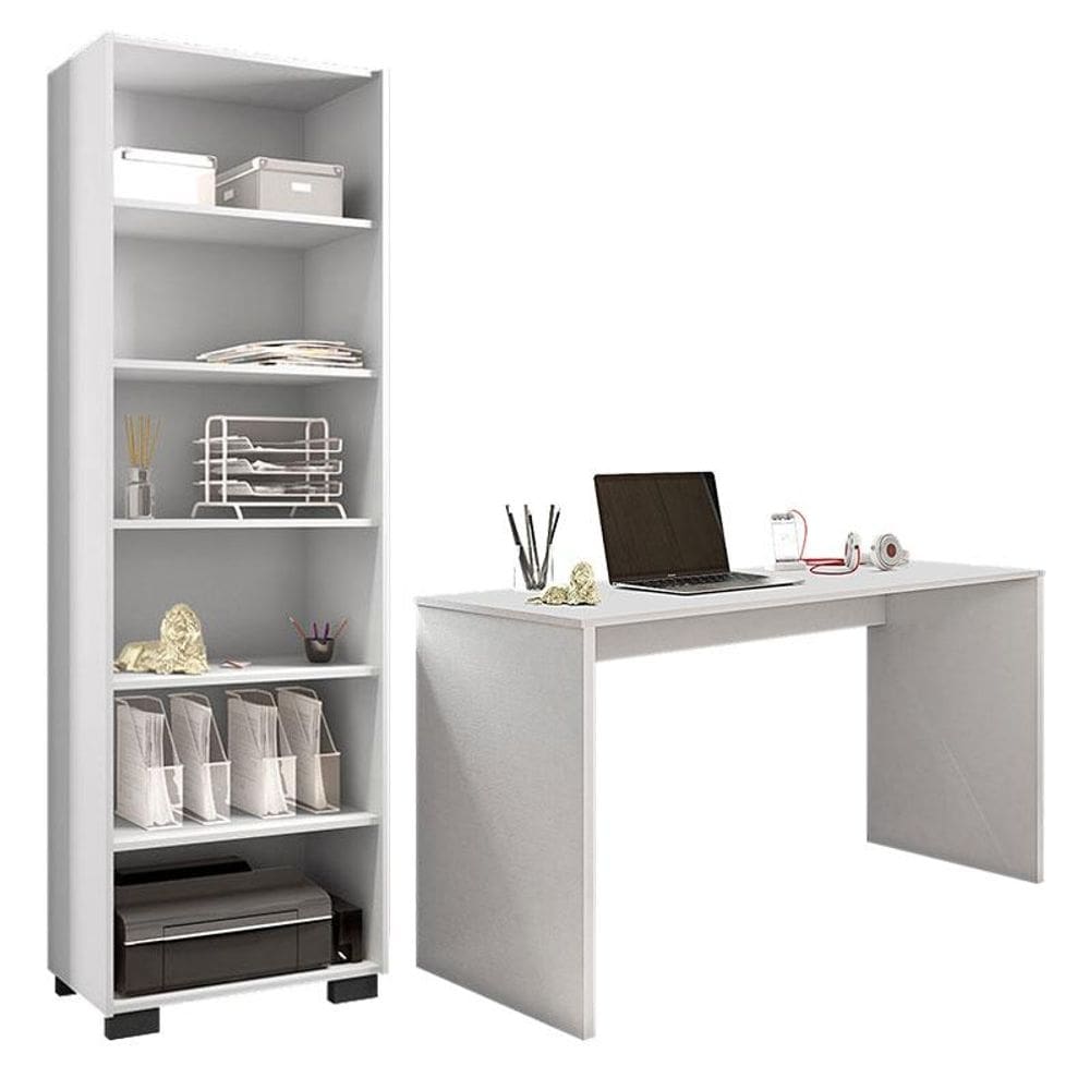 Mesa para Computador Gávea e Livreiro Office Branco Trama - Móveis Leão