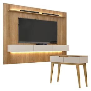 Home Suspenso Frisado Curitiba 224 com Led e Aparador Bellíssima Cinamomo Off White - Valdemóveis