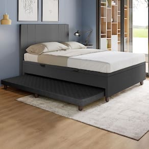 Base Cama Baú Casal com Cama Auxiliar c/colchão conjugado Corino SkyBox