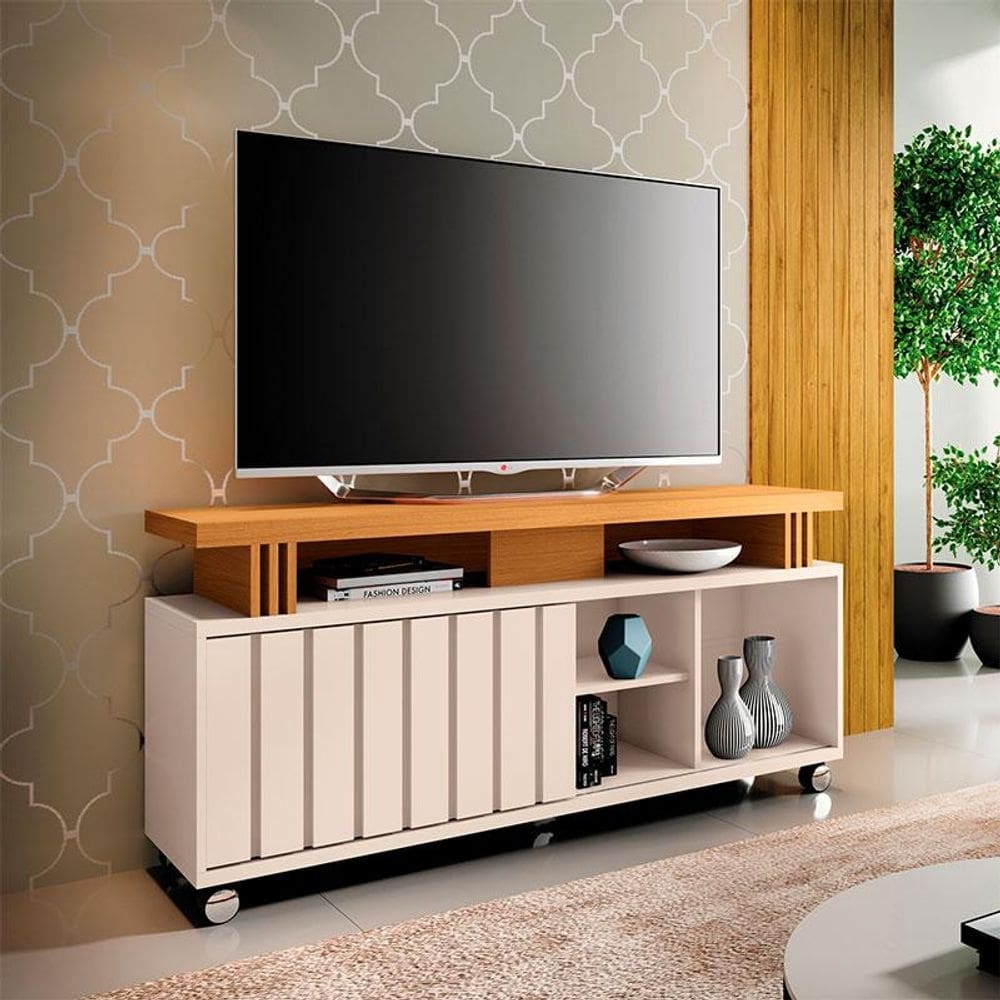 Rack Bancada para Sala Ambiente Rivera 1.3 Off White Cinamomo – HB Móveis