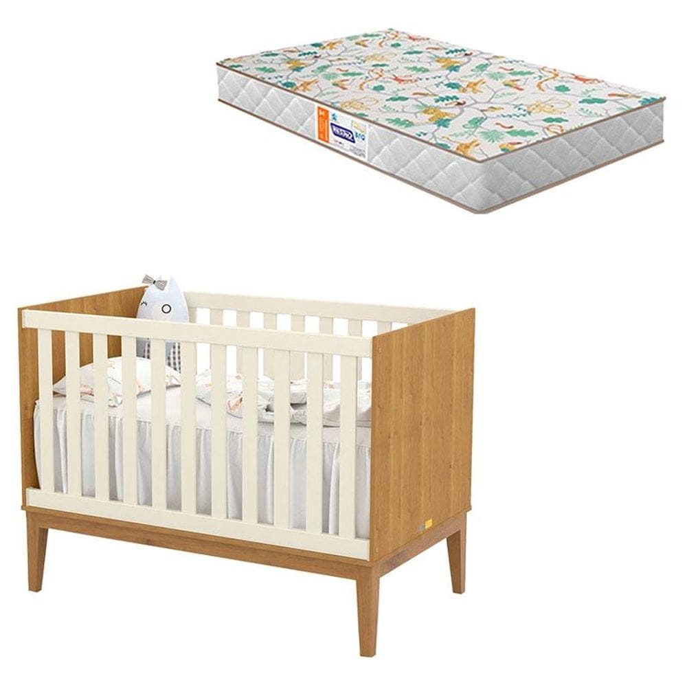 Berço Americano Unique Freijó Off White Eco Wood com Colchão Gazin - Matic
