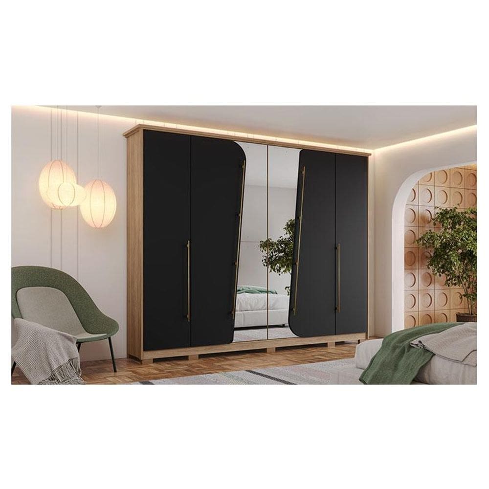 Guarda Roupa Casal Ambiente Dubai 6 Portas Jequitibá Preto HP - Henn