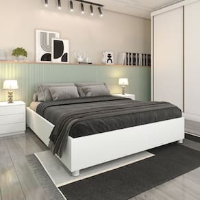 Cama Box Casal Mônaco e Mesa de Cabeceira Veronna Neve