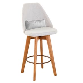 Banqueta Com Encosto Linho Bege E Almofada Branco