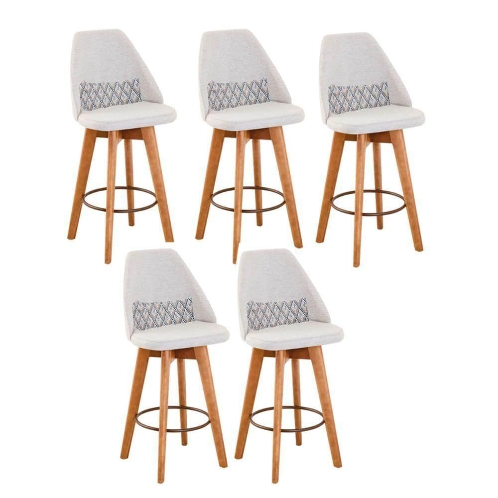 Kit 05 Banquetas Linho Bege E Almofada Zigzag