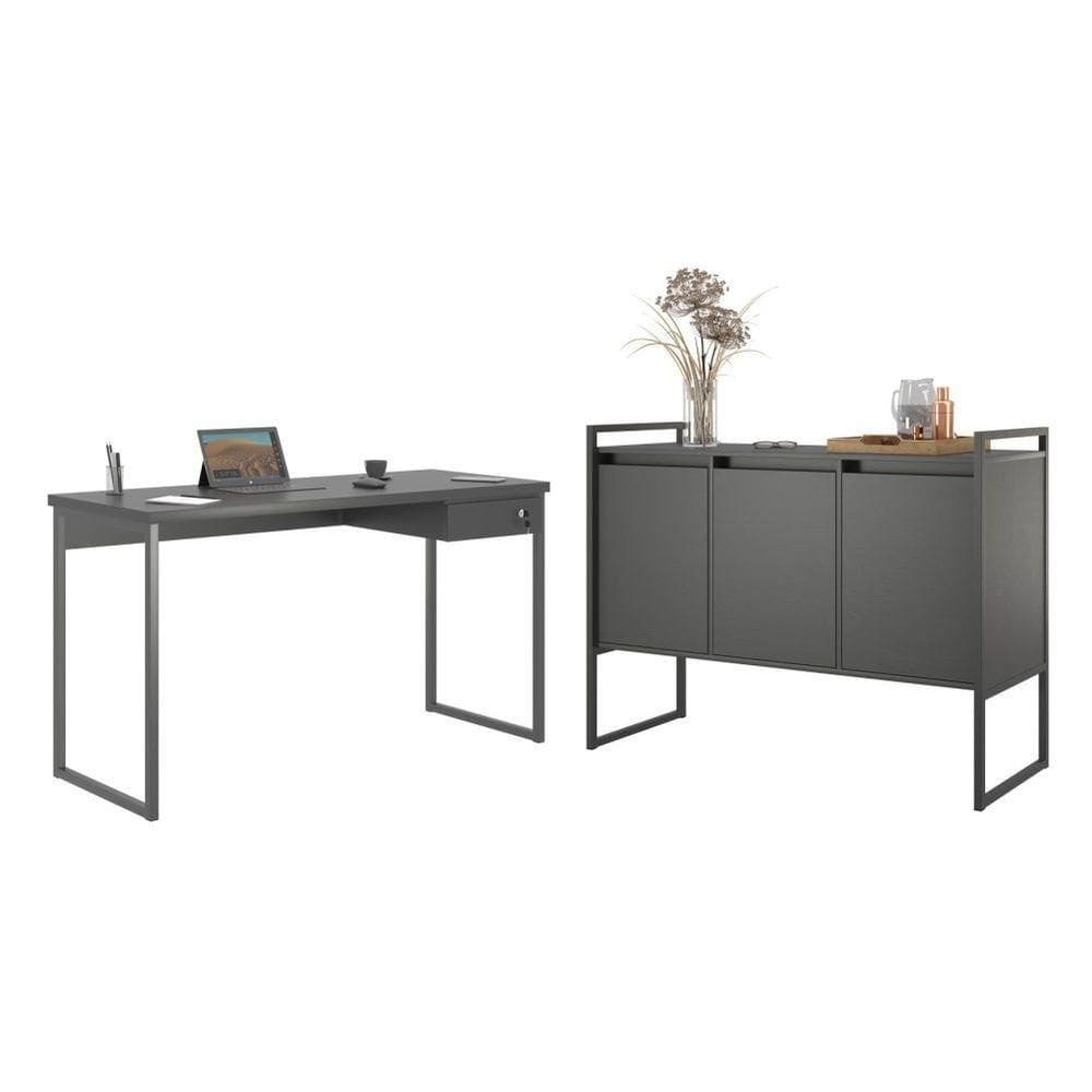 Conjunto Mesa E Buffet Garruer Preto Onix