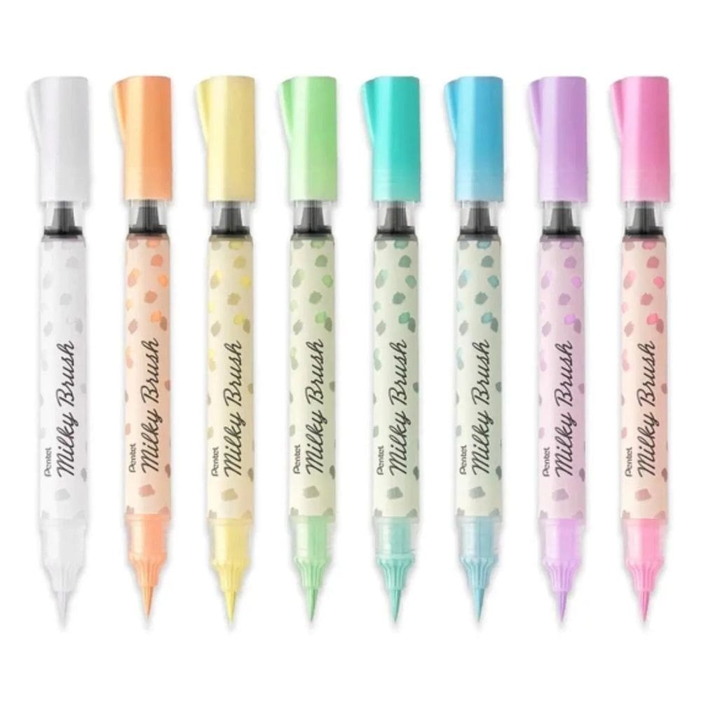 Kit Caneta Pincel Milky Brush 8 Cores Pentel