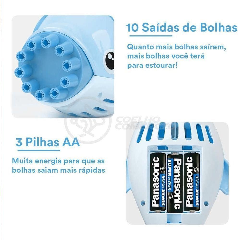 Kit 1 Golfinho Bolha Sabão Criança Infantil+ 3 Pilha Azul 7