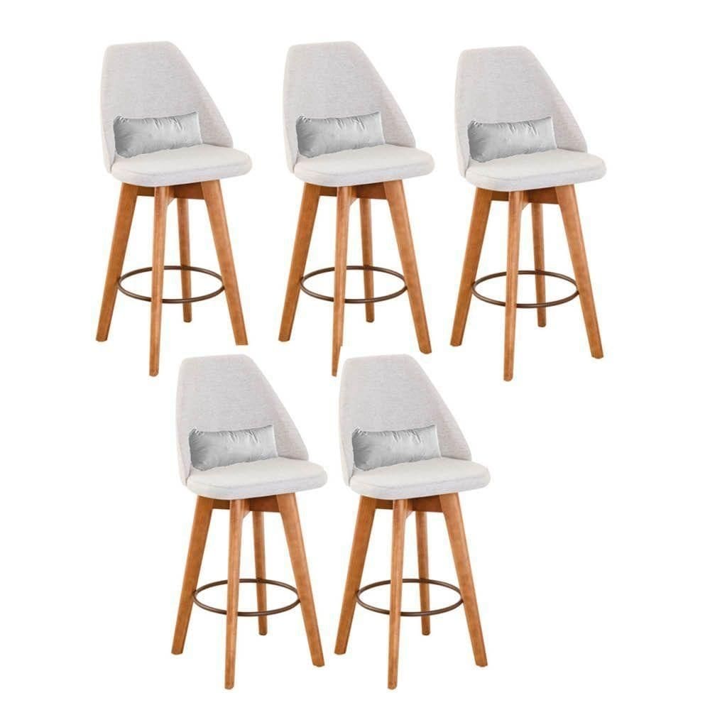 Kit 05 Banquetas Bege Claro E Almofada Sintético Branco