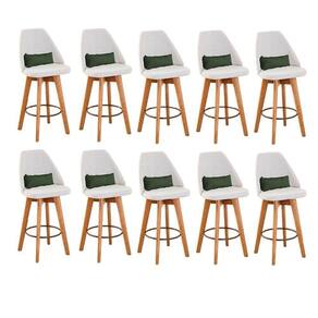 Kit 10 Banquetas Bege Claro E Almofada Suede Verde Musgo