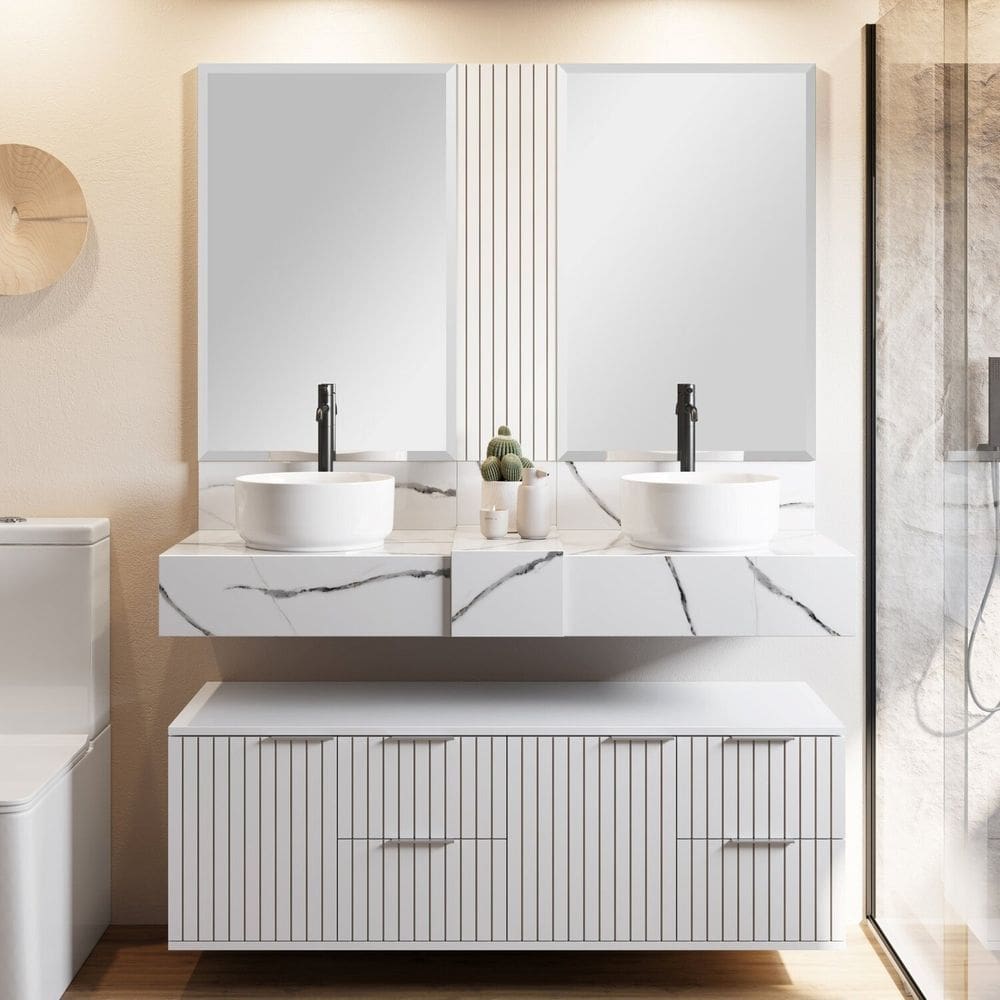 Bancada em Porcelanato 120cm Ripy para Cuba de Apoio Calacata