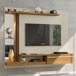 Painel Para Tv Com Led E Espelho Heroe Off White Cinamomo