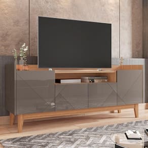Rack Para Tv Viktor Com Frisos Nas Portas Cinza Noce