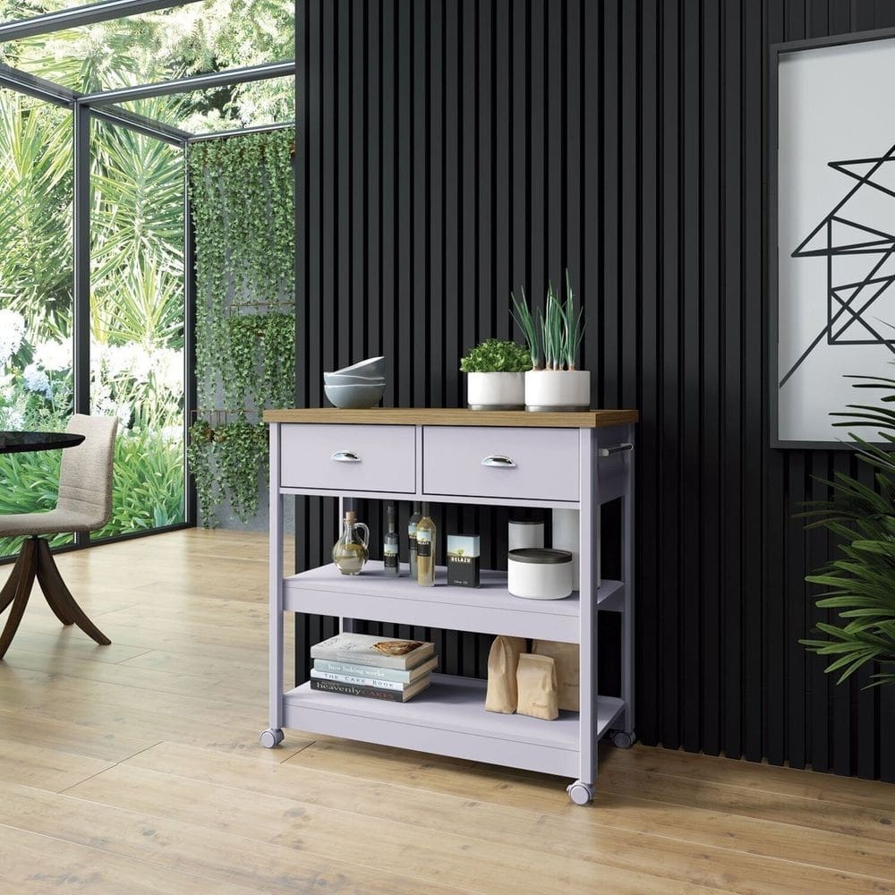 Aparador Carrinho Chá 2 Gavetas Cinza