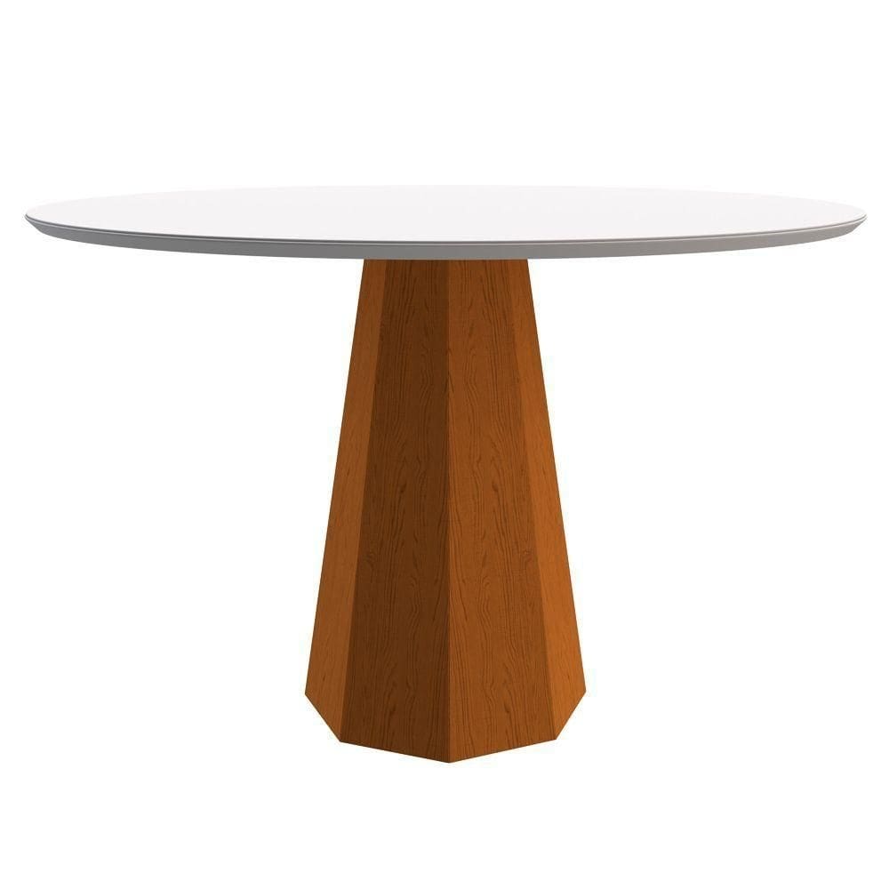 Mesa De Jantar 4 Lugares 1,20m Redondo Vidro Ypê Off White