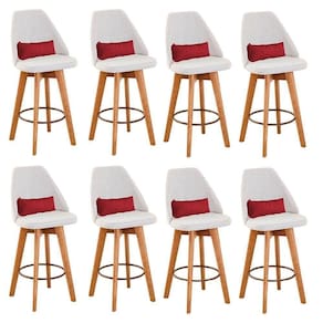 Kit 08 Banquetas Bege Claro E Almofada Suede Vermelho